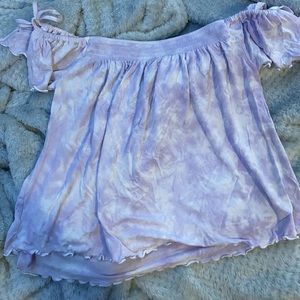 soft purple tie dye off the shoulder top